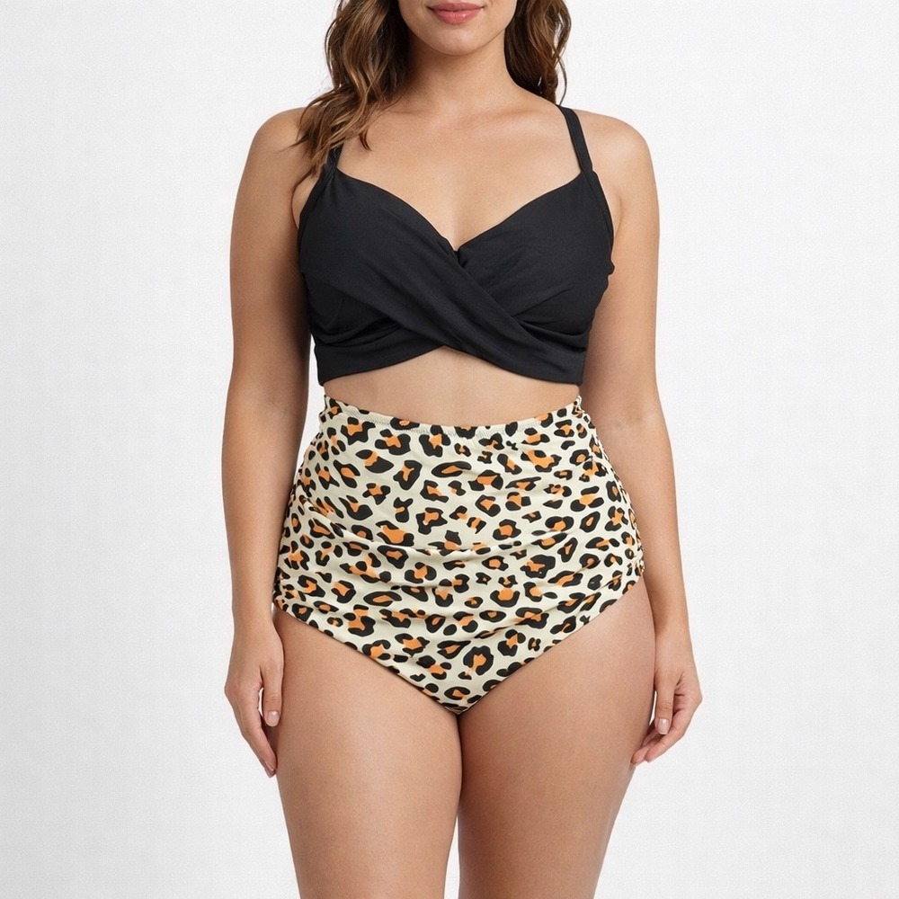 Summer Mae Colorblock Ruching Cross Back High Waist One-Piece Bikini Size L NWT
